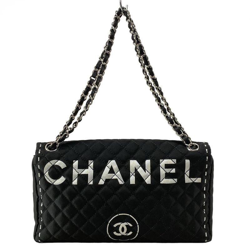 Chanel Shoulder Bag Matelasse Black And White Flap Bag / Silver Hardware /