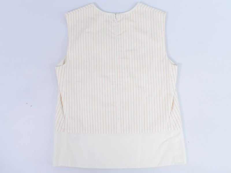 Authentic Hermes Striped Blouse Shirt Sleeveless Top 34 Cotton Ivory Orange