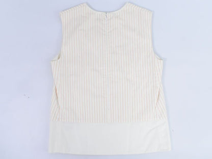 Authentic Hermes Striped Blouse Shirt Sleeveless Top 34 Cotton Ivory Orange