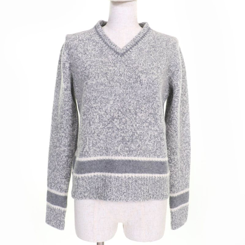 Christian DIOR 054s01am303 Wool Cashmere Back Logo V-neck Long Sleeve Knit Grey
