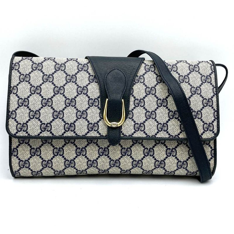 Gucci 904 02 Old Gucci Shoulder Bag Messenger GG Supreme Vintage Navy Ladies