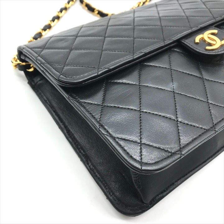 Chanel CC Logo Quilted Lambskin Push Lock Chain Shoulder Bag Black