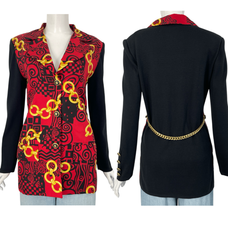 Very Rare Celine Jacket Logo Wool Silk With Chain V-neck Size 38 Multicolor