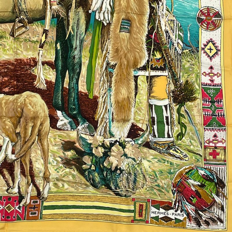 Hermes Les Cheyennes Cheyenne Carre 90 Silk Yellow Multicolor