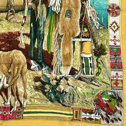 Hermes Les Cheyennes Cheyenne Carre 90 Silk Yellow Multicolor