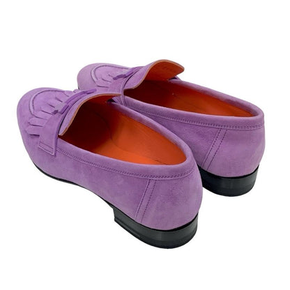 Hermes Royale Loafer Leather Shoes Suede Purple Moccasin Flat Shoes Hhardware