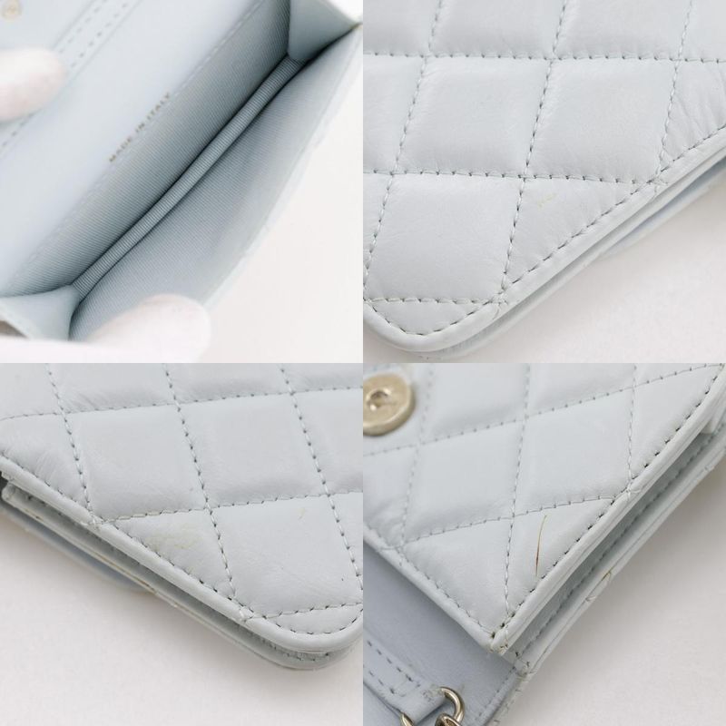 Chanel Pearl Strap Flap Wallet Matelasse Ap1838 Leather X Faux Pearl Light Blue