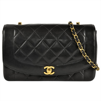 Chanel Coco Mark Matelasse Diana Chain Shoulder Bag Lambskin A01165 Black Gold