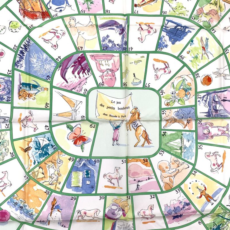 Hermes Carre 90 Le Jeu Des Petits Bonheurs Small Happy Game Scarf 100% Silk