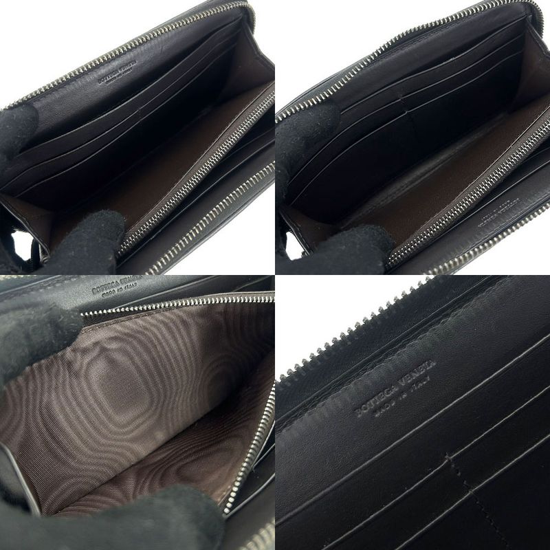 Bottega Veneta Long Wallet Intrecciato Calf Dark Brown Round Zipper Men's Men