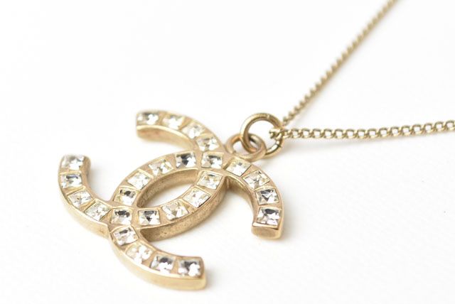 Chanel Necklace Pendant Coco Mark Rhinestone Gold