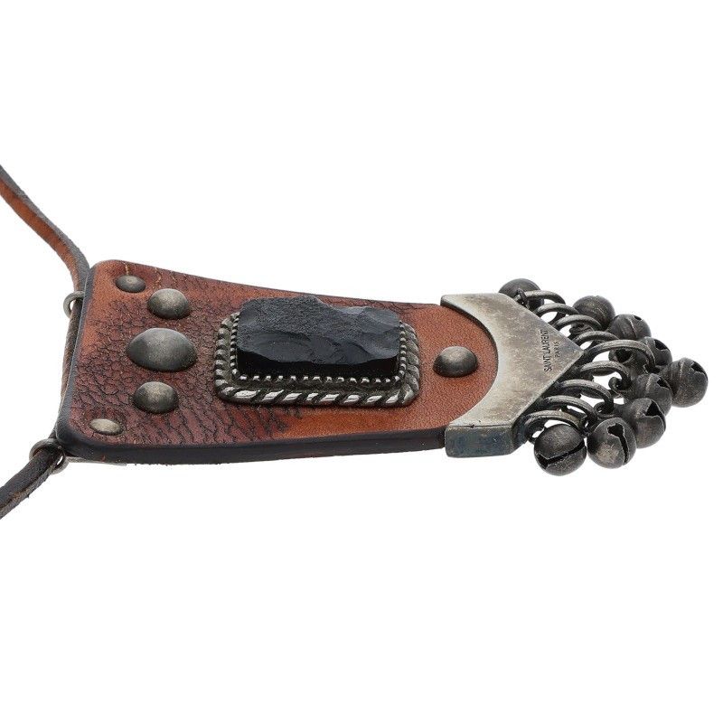 Saint Laurent Paris 15SS Studded Decoration Leather Plate Necklace Men's