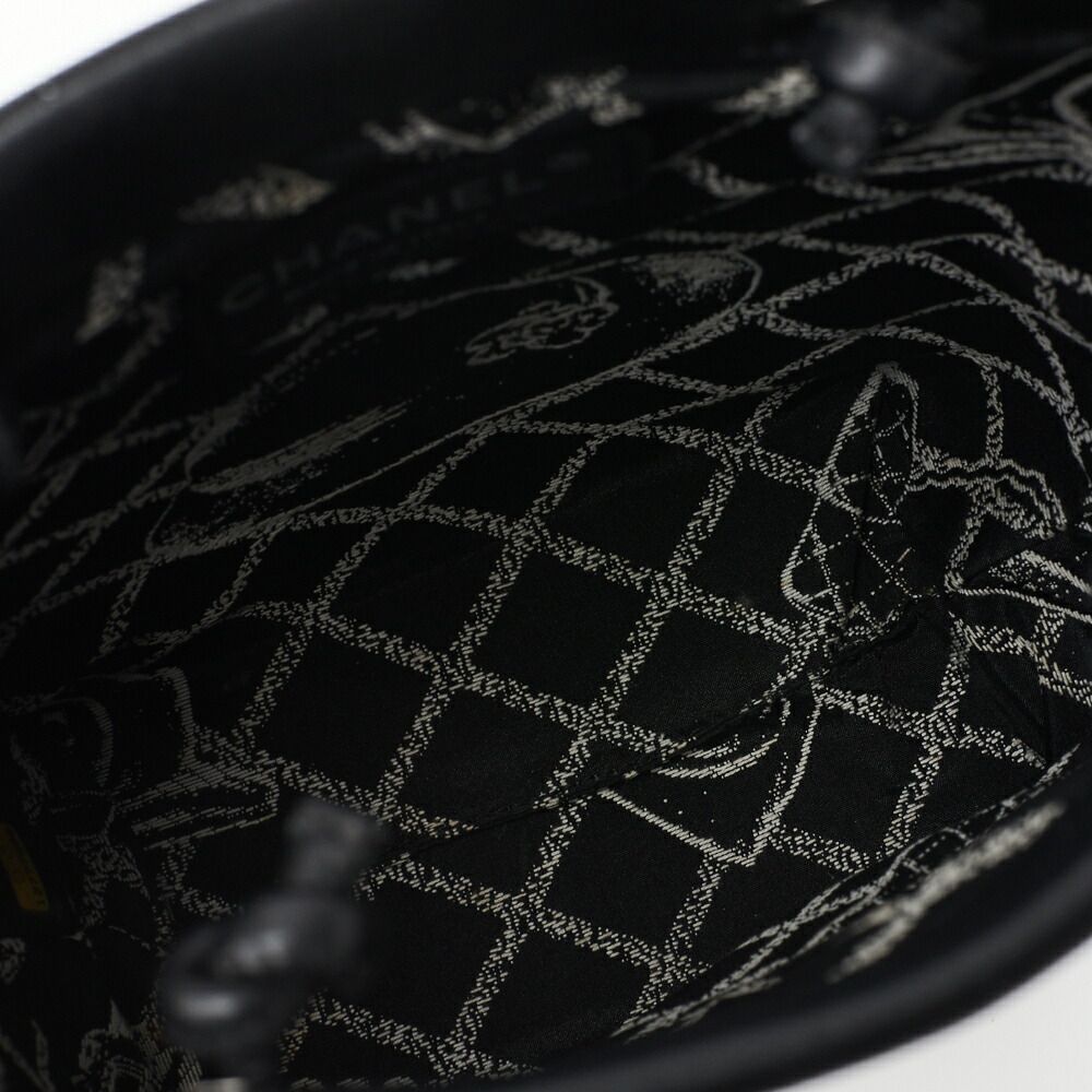 Chanel Mini Tote Bag Essential Logo Mark Lambskin Black Silver Hardware Charm