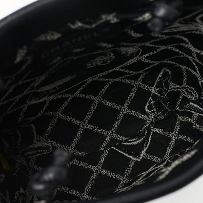 Chanel Mini Tote Bag Essential Logo Mark Lambskin Black Silver Hardware Charm