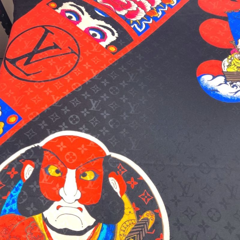 Louis Vuitton Shawl Monogram Kabuki Sticker Mp1944 Silk Black