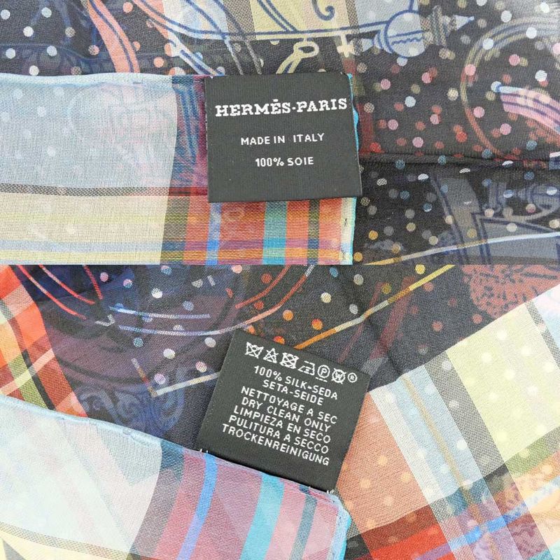 Hermes Carre 55 Scarf Madras Exlibris Bandana Silk Multicolor Accessory