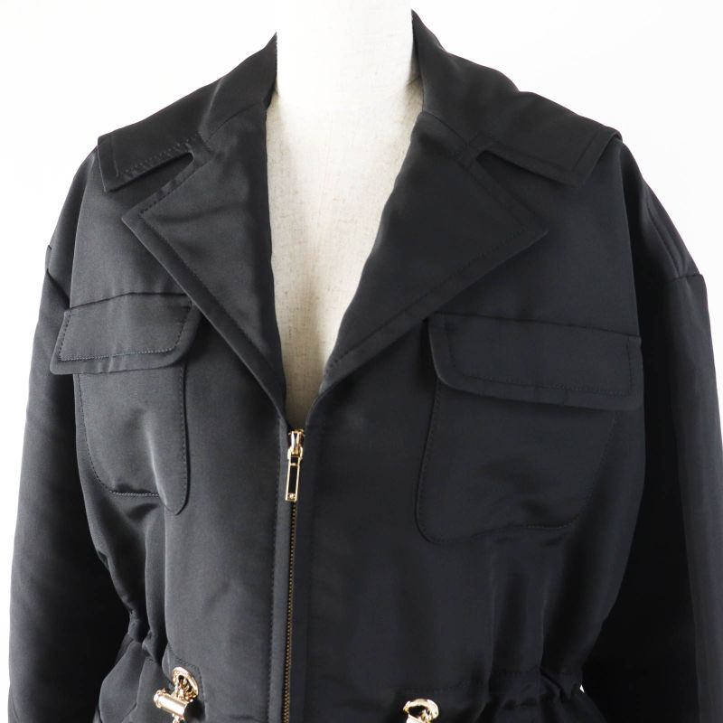 CHANEL 23B P75490 100% Silk Coco Mark Chain Design Zip Up Hoodie/jacket Black