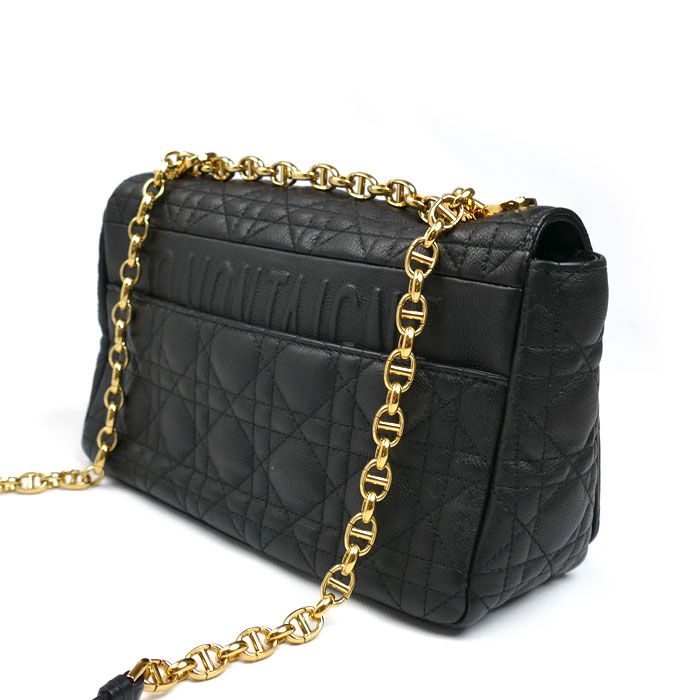 Christian DIOR Caro Medium Cannage Chain Shoulder Bag Black M9242uwhc_m900