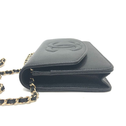 Chanel Shoulder Bag Coco Mark Caviar Skin Black