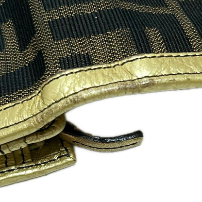 Fendi Bifold Wallet In Zucca Pattern 8m0029 Beige Dark Brown And Gold Leather