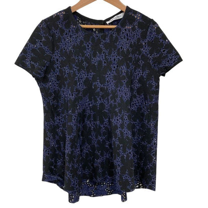 Good Christian Dior Cutwork Short Sleeve Blouse Cut and Sewn Navy Black Women