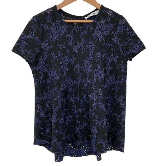 Good Christian Dior Cutwork Short Sleeve Blouse Cut and Sewn Navy Black Women