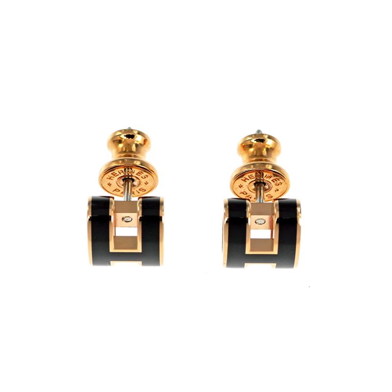 Hermes Earrings Pop Ash Pair Black Rosegold Hardware Jewelry - Others