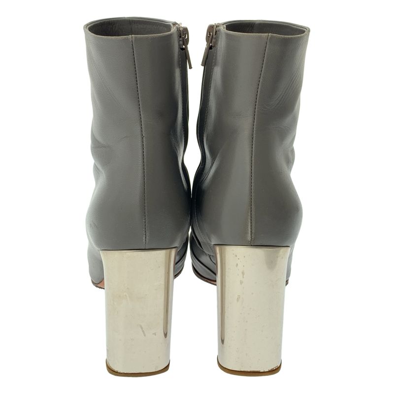Celine - Phoebe Period Leather Ankle Heel Boots - 37 - Grey - Women's