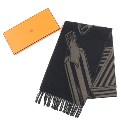 Hermes H394808t Zigzag Sangle 100% Cashmere Shawl Scarf Black Basalt With Box