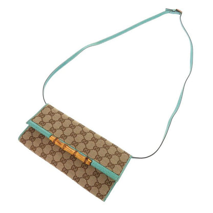 Gucci Bamboo 117594 GG Canvas Blue Beige Shoulder Bag 0447 Gucci