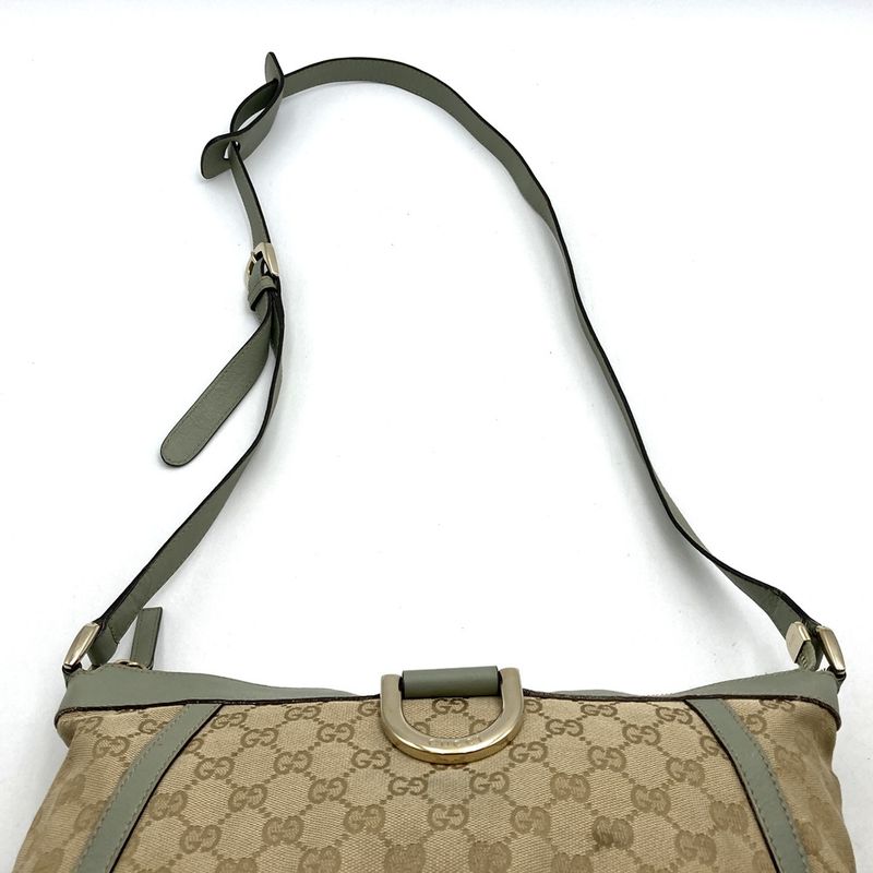 Gucci 204940 Shoulder Bag GG Canvas Leather Abby Beige Green Women