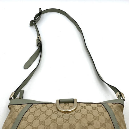 Gucci 204940 Shoulder Bag GG Canvas Leather Abby Beige Green Women