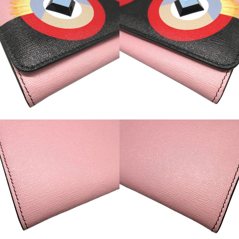 Fendi 8m0251 Continental Wallet Monster Leather Pink Bifold Long Wallet 1555
