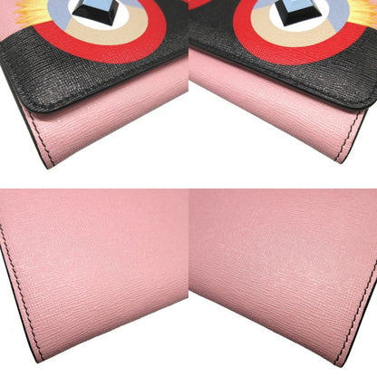 Fendi 8m0251 Continental Wallet Monster Leather Pink Bifold Long Wallet 1555