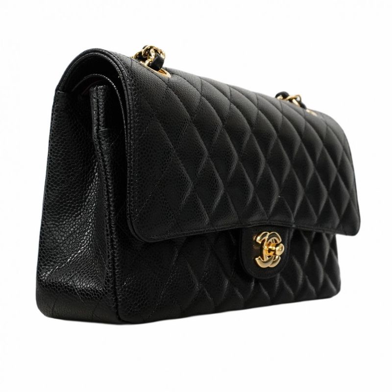 Chanel Shoulder Bag Matelasse Caviar Skin Black Chien Pan Gold Hardware Women