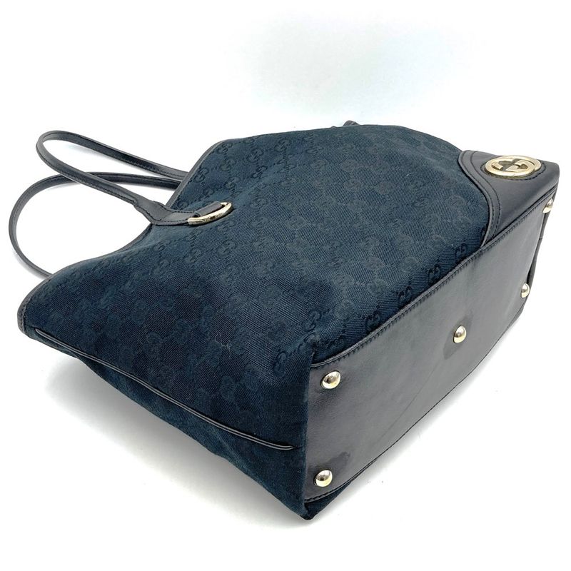 Gucci 169946 Tote Bag Black GG Canvas And Leather Women Men Fashion