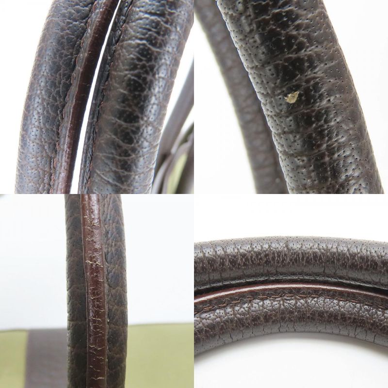 Hermes Tote Bag Garden Party PM Canvas Leather Khaki Brown Silver Hardware □F