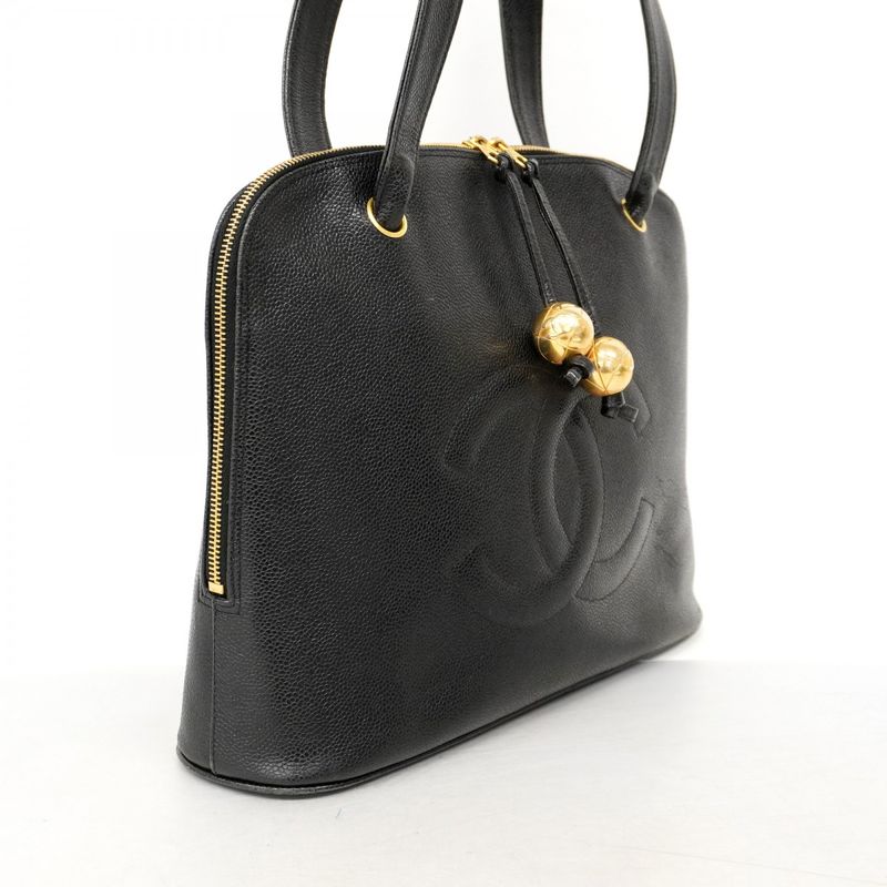 Chanel Shoulder Bag Caviar Skin Black Gold Hardware Women