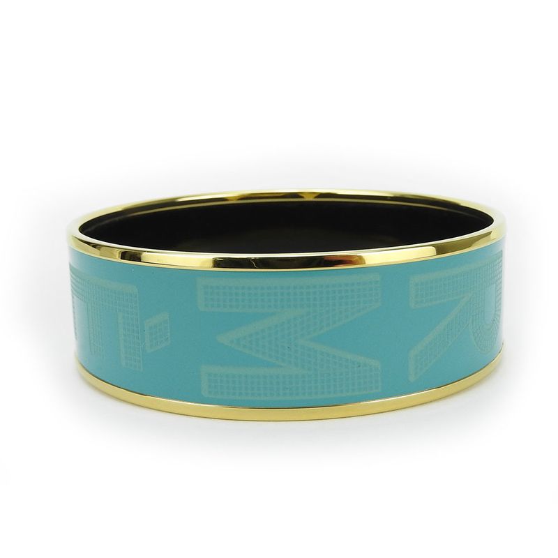 Hermes Bangle Emile GM Metal Cloisonne Light Blue Gold Hardware Logo Accessories