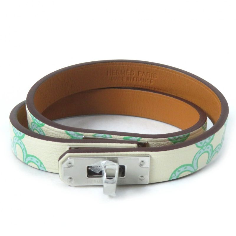 Hermes Mini Kelly Dubreuil Lucky Daisy Bangle Bracelet Vorsoft Green Ivory