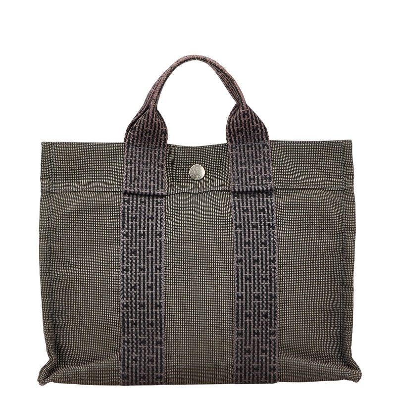 Hermes Her Line Tote PM Handbag Tote Bag Gray Black Canvas Women Hermes