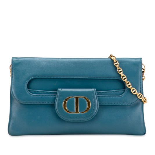 Dior 21SS Dior Double Chain Shoulder Bag Blue Smooth Calfskin Women's Dior
