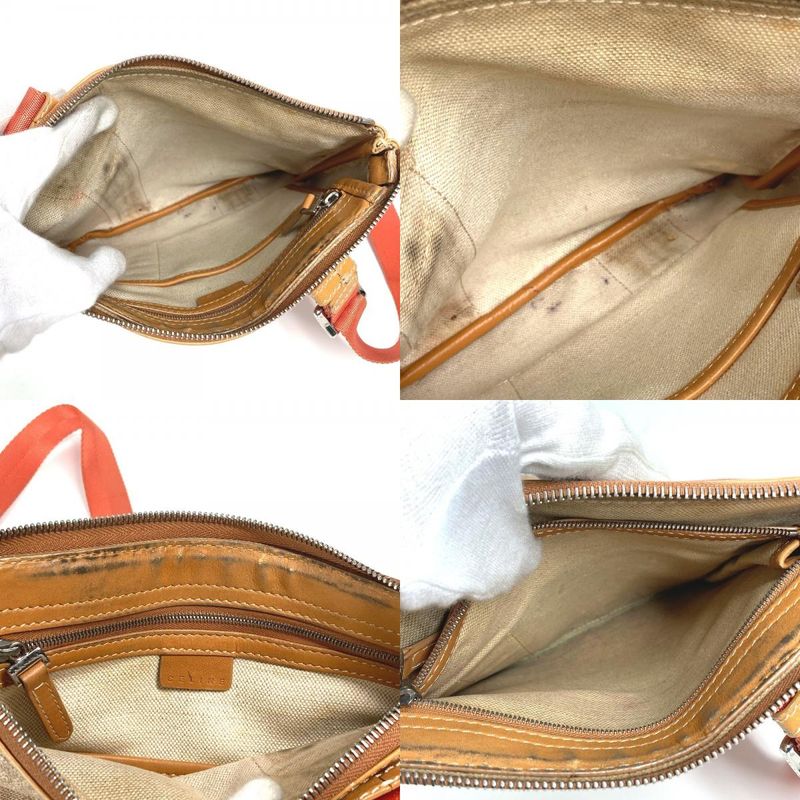 Celine Shoulder Bag Logo Macadam Carriage Leather / Coated Canvas Orange