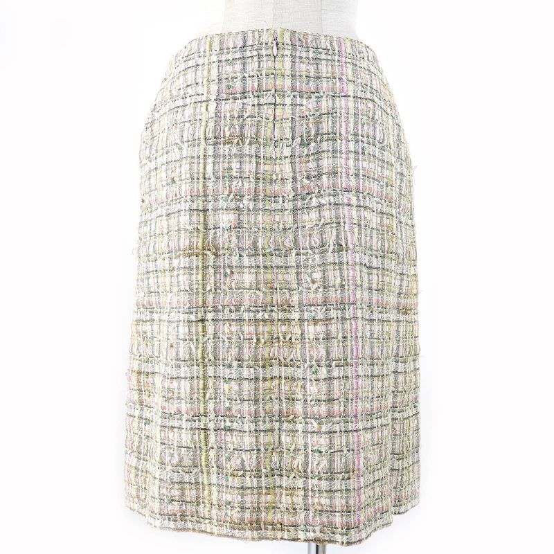 CHANEL 05P P25517 Coco Mark Part Flower Sequins Silk Blend Tweed Skirt Beige