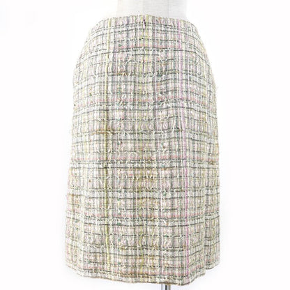 CHANEL 05P P25517 Coco Mark Part Flower Sequins Silk Blend Tweed Skirt Beige