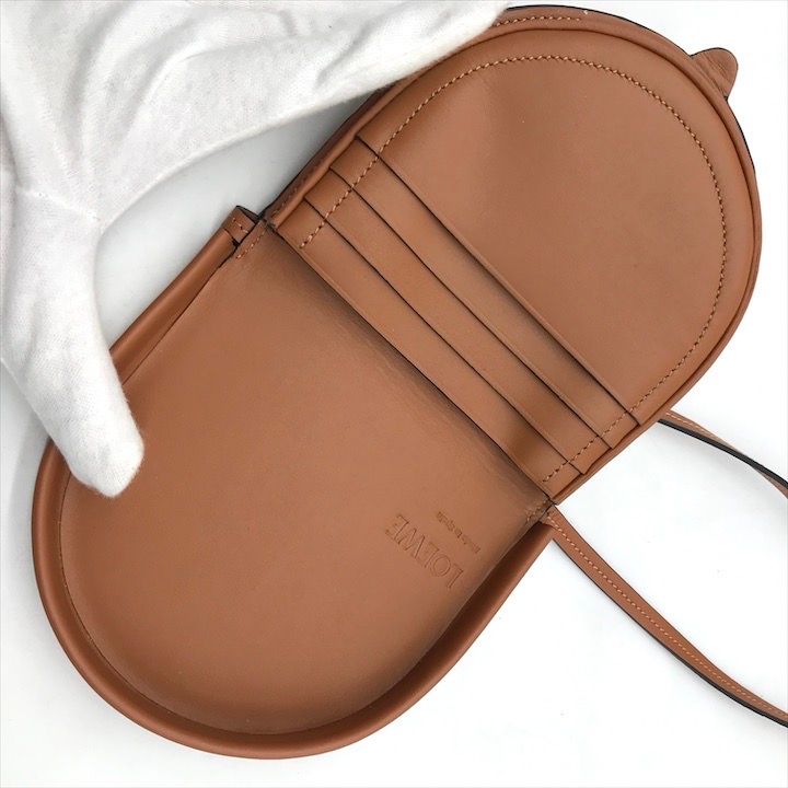 Loewe Heel Pouch Small Soft Calf Coin Card Case Shoulder Bag Crossbody Brown