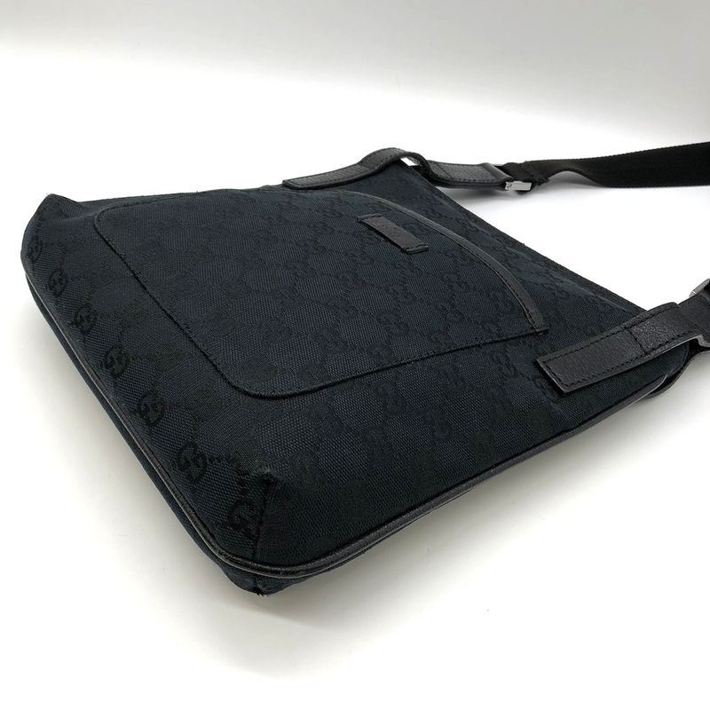 Gucci 122793 Shoulder Bag Black GG Canvas Women Men Fashion