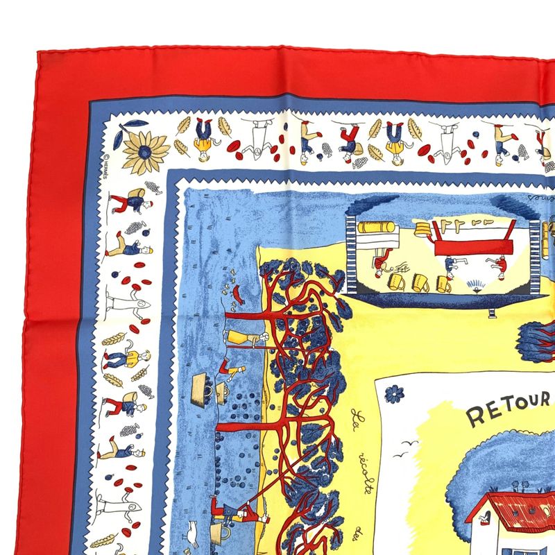Hermes Carre 90 RE TOUR A LA Terre Homeward Silk Scarf Red