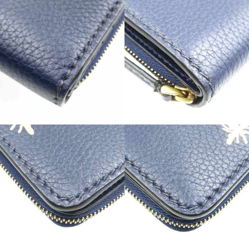Christian Dior Bee Leather Gold Hardware Navy Blue Bifold Wallet 1128 Christian
