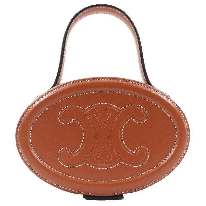Celine 198613 Oval Minaudiere Cuir Triomphe Smooth Calfskin Leather Handbag Tan